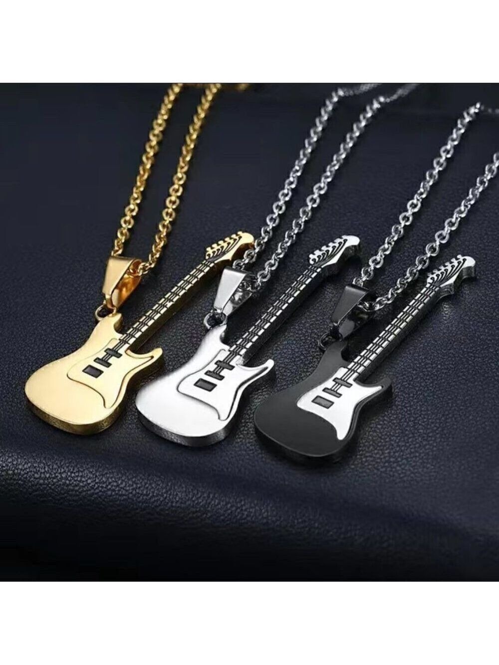 Silver Tone Electric Guitar Necklace and Pendant #620 - Picture 7 of 9